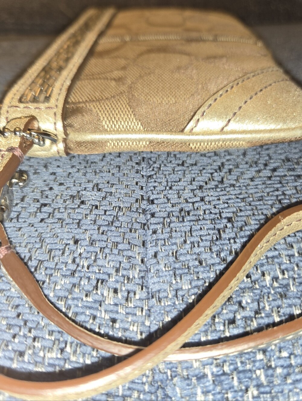Coach Brown/Tan Signature Wristlet with Metallic Trim - Picture 3 of 7